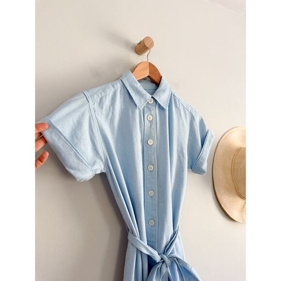 J.Crew Factory | NWT Linen-blend belted mini shirtdress in Light blue | Sz PXXS - Picture 3 of 11